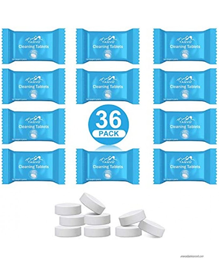 TAGVO 36 Pack Cleaning Tablets for Hydration Bladder All Natural Odor Free Easy Removes Stubborn Stains Cleaning Tabs for Water Reservoir Sport Water Bottles Water Bladder Hydration Backpack