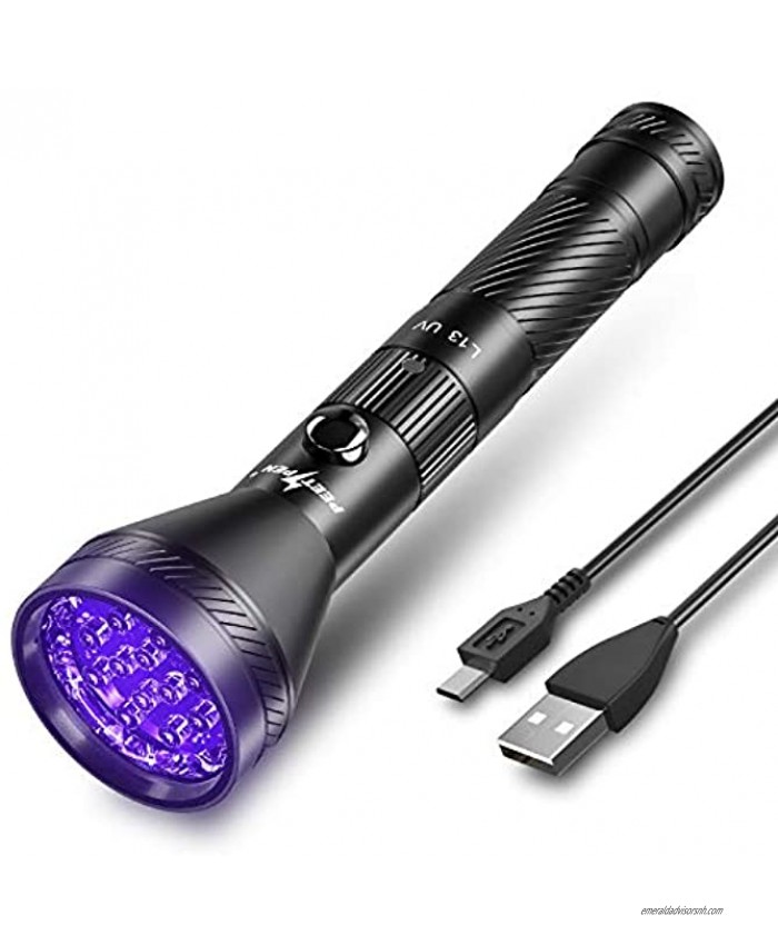 Black Light Flashlight USB Rechargeable 395nm UV LED Blacklight Ultraviolet Waterproof Flashlights Detector for Pets Dog Urine and Stains with Battery