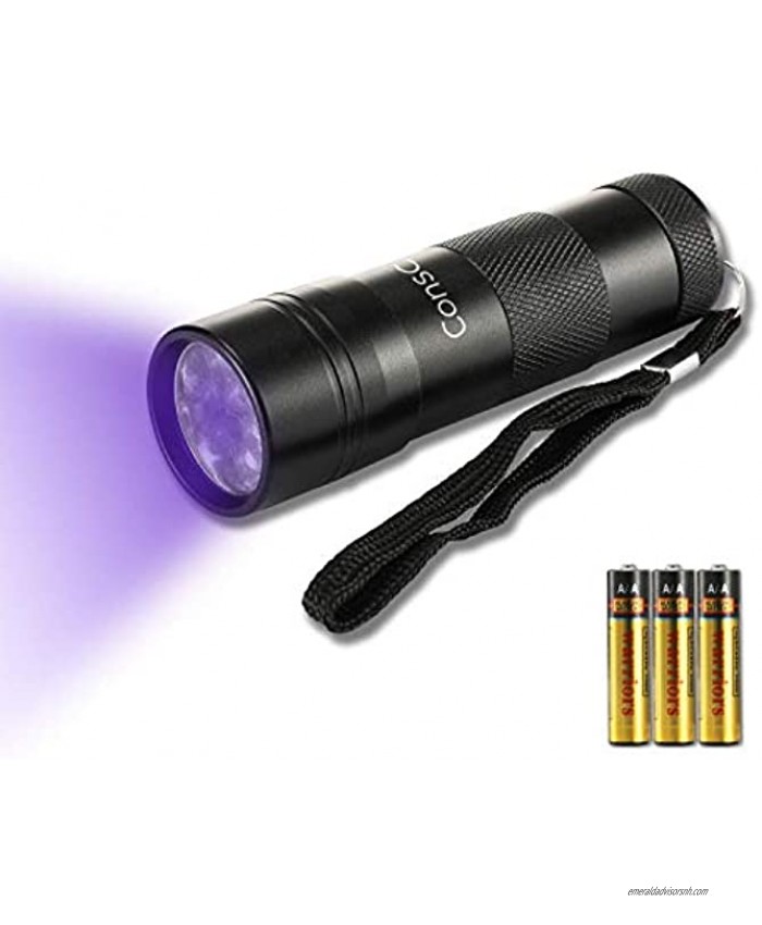 Consciot UV Flashlight 12 LED Black Light 395nm Ultra Violet Blacklight Detector Torch Light for Dog Urine Pet Stains Bed Bug with 3 AAA Batteries