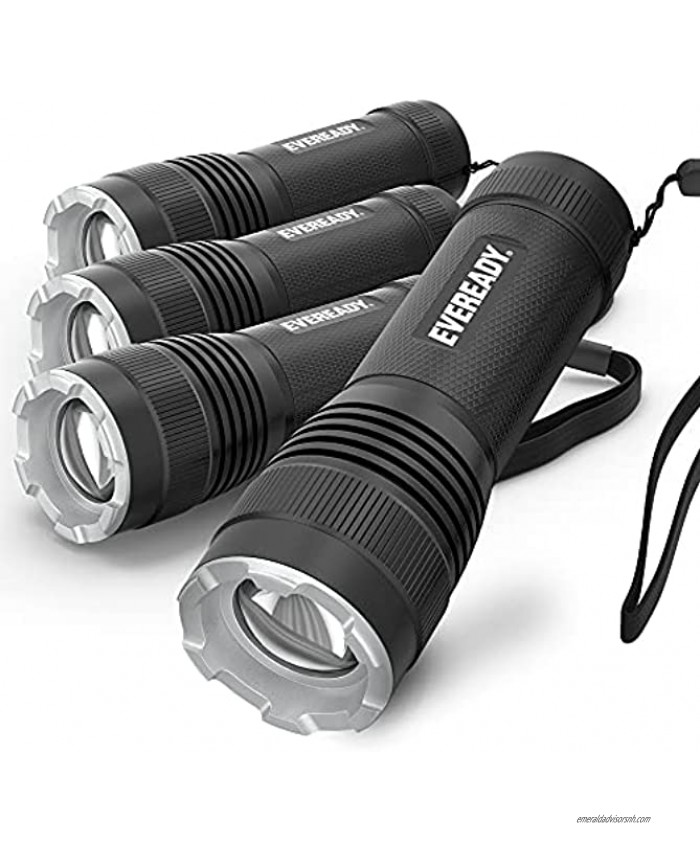 Eveready 4-Pack LED Tactical Flashlights IPX4 Water Resistant Rugged and Bright Flash Lights