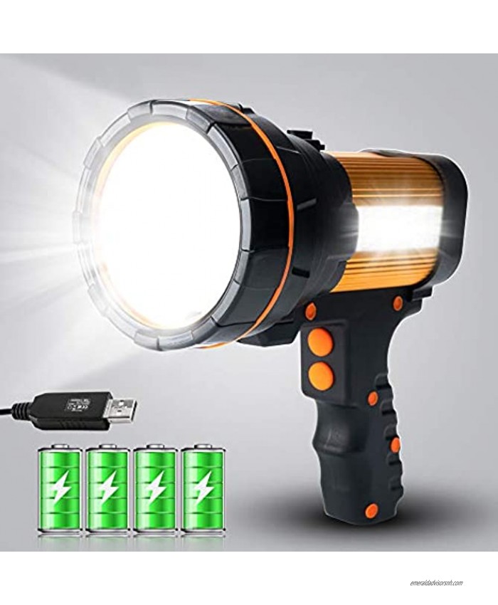 GEPROSMA Super Bright Most Powerful Cordless Handheld Spotlight High 6000 Lumens USB Rechargeable Large Battery 10000MAH Portable LED Flashlight Outdoor Emergency Marine Boat Search light