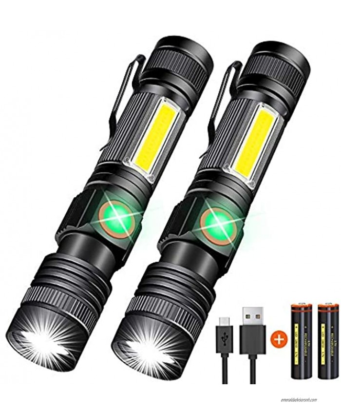 Hoxida USB Rechargeable Flashlight Battery Included Magnetic LED Flashlight Super Bright LED Tactical Flashlight with Cob Sidelight Waterproof Zoomable Best Flashlight for Camping Emergency