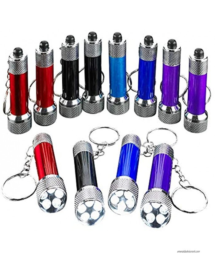 Kicko Mini LED Flashlight Keychains 12 Pack 2.5 Inch Assorted Colors Plastic Pocket Size Torch 5-Bulb Keyring for Camping Kids Party Favors Goody Bag Fillers Gifts Prizes
