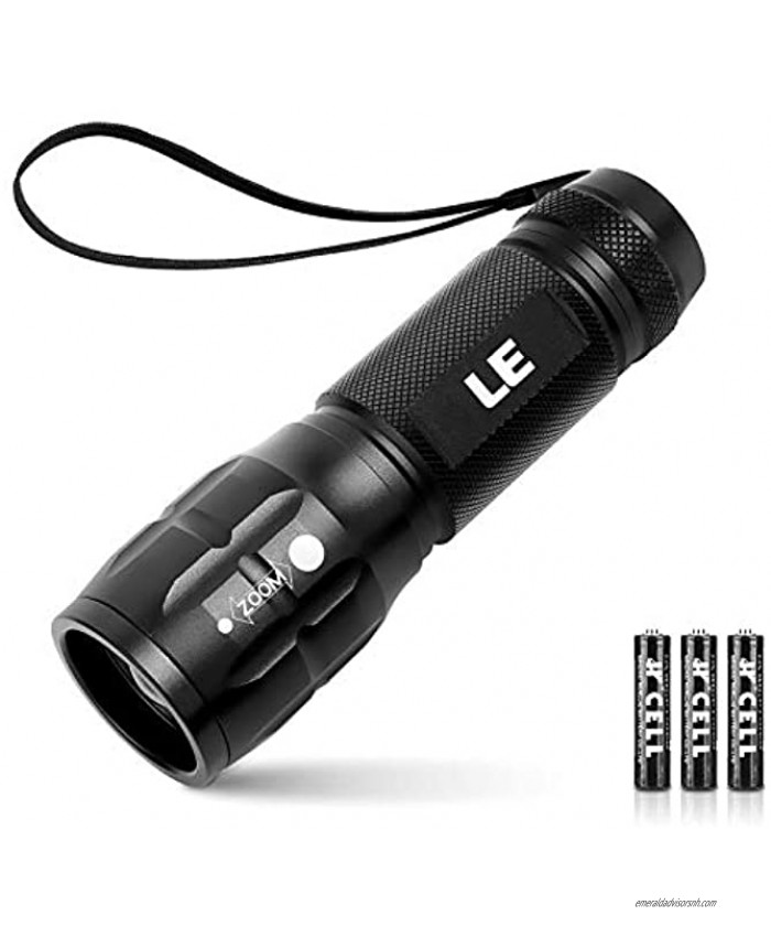 LE LED Tactical Flashlight LE1000 High Lumens Small and Extremely Bright Flash Light Zoomable Water Resistant Adjustable Brightness for Camping Running Emergency AAA Batteries Included