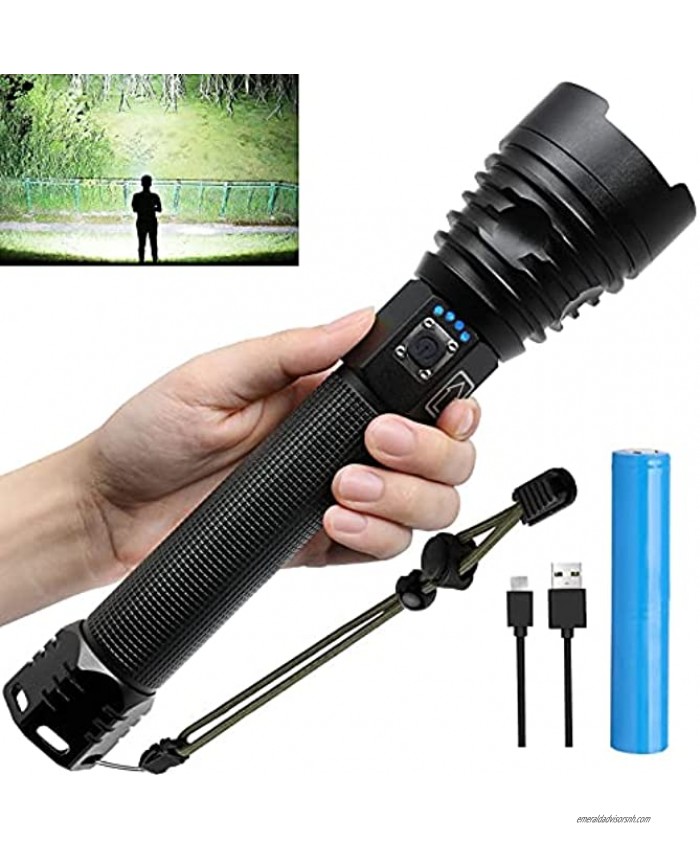 Rechargeable LED Flashlights High Lumens 100000 Lumens Super Bright Tactical Flashlights with 5 Modes Zoomable 26650 Batteries Waterproof Powerful Handheld Flashlight for Emergencies Fishing