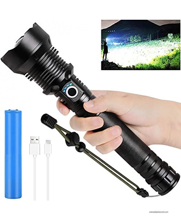 Rechargeable LED Flashlights High Lumens 90000 Lumens Super Bright Zoomable Waterproof Flashlight with Batteries Included & 3 Modes Powerful Handheld Flashlight for Camping Emergencies