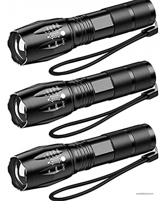 Ultra-Bright Flashlights 2000 Lumens XML-T6 LED Tactical Flashlight Zoomable Adjustable Focus IP65 Water-Resistant Portable 5 Light Modes for Indoor and Outdoor,Camping,Emergency,Hiking 3 Pack