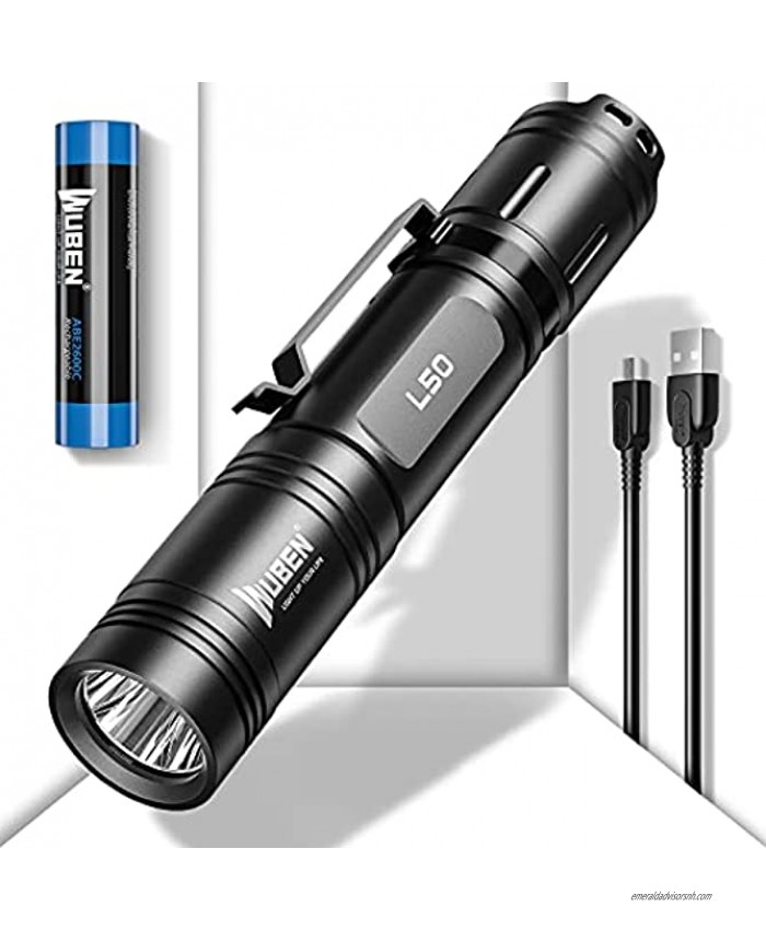 WUBEN 1200 Lumens LED Flashlight USB Rechargeable 18650 Battery Included IP68 Waterproof Ultra Bright Tactical Flash light Torch 5 Lighting Modes for Outdoor Camping Hiking Cycling