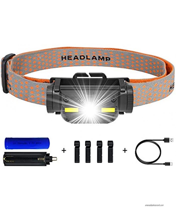 Headlamp HIRALIY Rechargeable Headlamp Flashlight for Outdoor Camping Cycling Running Fishing LED Head Lamp with Red Safety Light for Adults