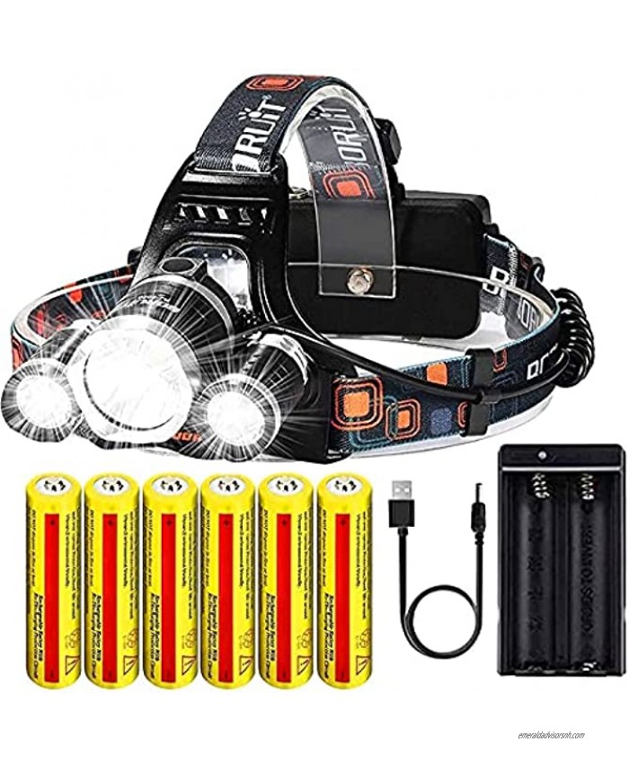 Headlamp Rechargeable 20000 High Lumen Head Lamp Ultra Bright Light CREE IPX4 Waterproof Headlight Flashlight LED Headlamps for Adults Camping Hiking Hardhat Work Outdoors