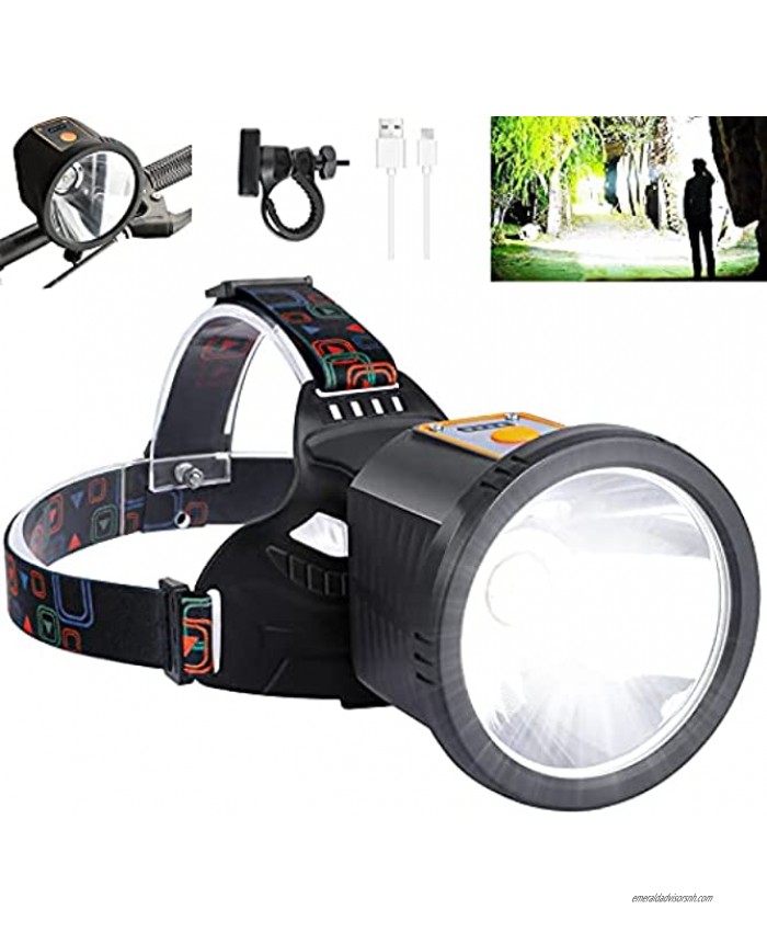 Headlamp Rechargeable for Adults 90000 Lumens LED Headlamps Flashlights with 4 Light Modes,Bike Light,IPX5 Waterproof 90° Adjustable Headlight for Hunting Running Outdoors