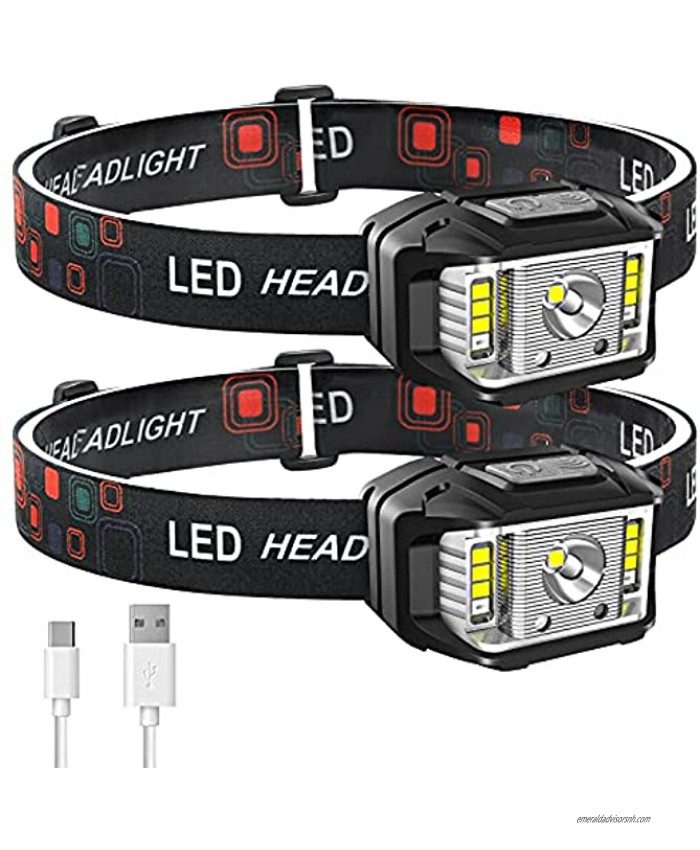Headlamp Rechargeable JNDFOFC 1200 Lumen Super Bright Motion Sensor LED Head Lamp flashlight 2 PACK Waterproof Headlight with White Red Light,14 Modes Head Lights for Outdoor Camping Fishing Running