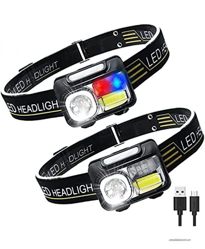 Headlamp Rechargeable SHINE BETTER LED Headlights Head Lamps with Motion Sensor 5 Modes Waterproof Flashlight White Red Blue Light Headlights for Outdoor Running Camping Cycling Fishing