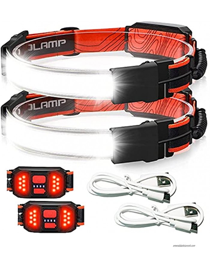 Kytkoia LED Headlamp Flashlight 1000LM 230°Wide-Beam USB Rechargeable Head Light 3 Modes with Taillight Waterproof Lightweight Repair Hard Hat Headlight for Night Running Cycling and Camping