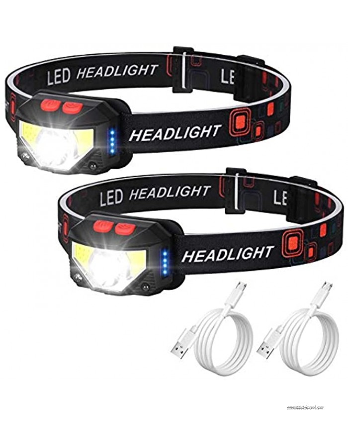 Rechargeable Headlamp Super Bright LED Headlamp Flashlight Waterproof Usb Rechargeable Head Flashlight for Running Camping Cycling Hiking Fishing 2 Pack 1000 lumen