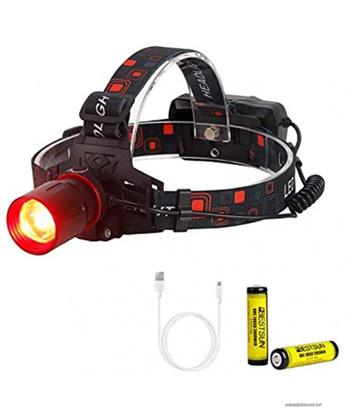 Red Light Hunting Headlamp Rechargeable Red LED Headlamps 3 Modes Super Bright Red Headlamp for Coon Coyote Hog Predator Hunting Astronomy and Night Photography Batteries Included