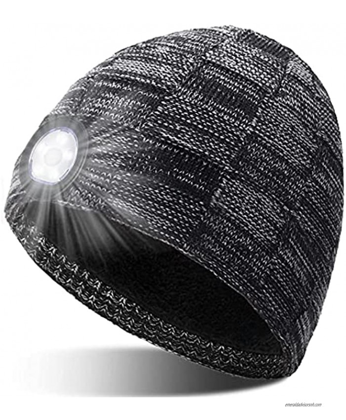 Upgraded LED Beanie Hat with Light Dad Gifts Men Stocking Stuffers Gifts for Men and Women USB Rechargeable Hands-Free Headlamp Cap Unisex Warm Knit Lighted Headlight Hat Fathers Day Gifts for Dad