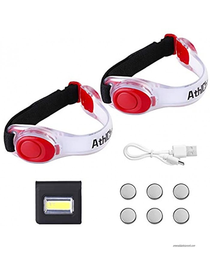 AthlChamp Clip On Night Running Light with USB Rechargeable LED Light and LED Light Up Armband Multi-use Camping Hiking Running Jogging Outdoor Adventure