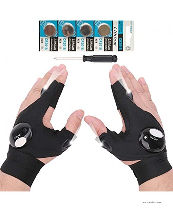 Fathers Day Gifts Flashlight Gloves,Stretchy Finger-Less LED Flashlight Gloves,Hands Free Gadgets Light Gloves for Fishing Camping Repairing