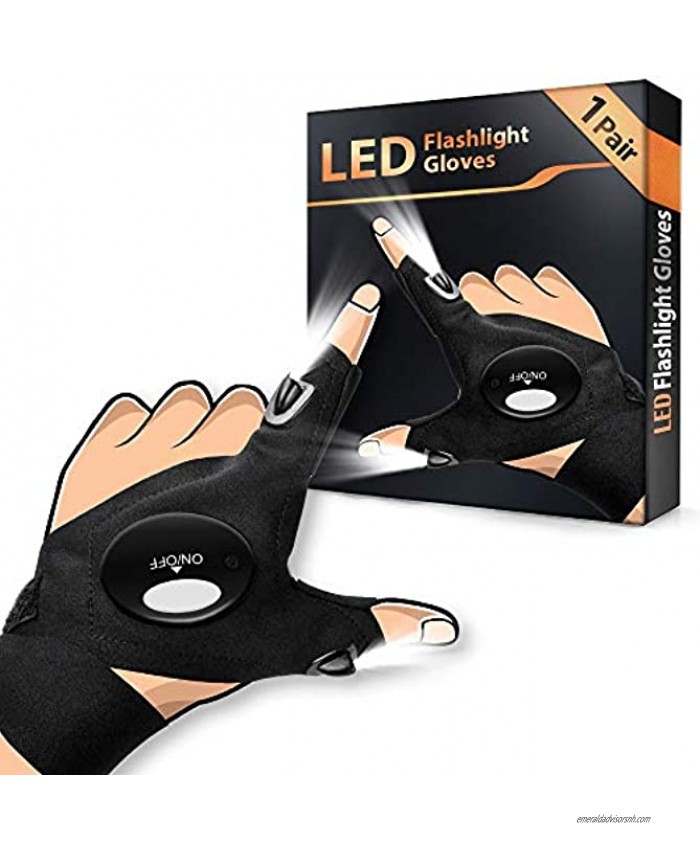 LED Flashlight Gloves Christmas Stocking Stuffers Gifts for Men Women LED Gloves Unique Tool Gadget for Mechanic Car Guy Repairing Fishing Fathers Day Valentine Birthday Gifts for Dad Husband Him