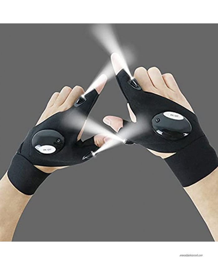 LED Flashlight Gloves LOUISWARE Daily Waterproof Stretchy Fingerless Gloves Cool Gifts for Men Women LED Lights Gloves Gadgets for Running Fishing Tools Camping and Repairing  A Pair