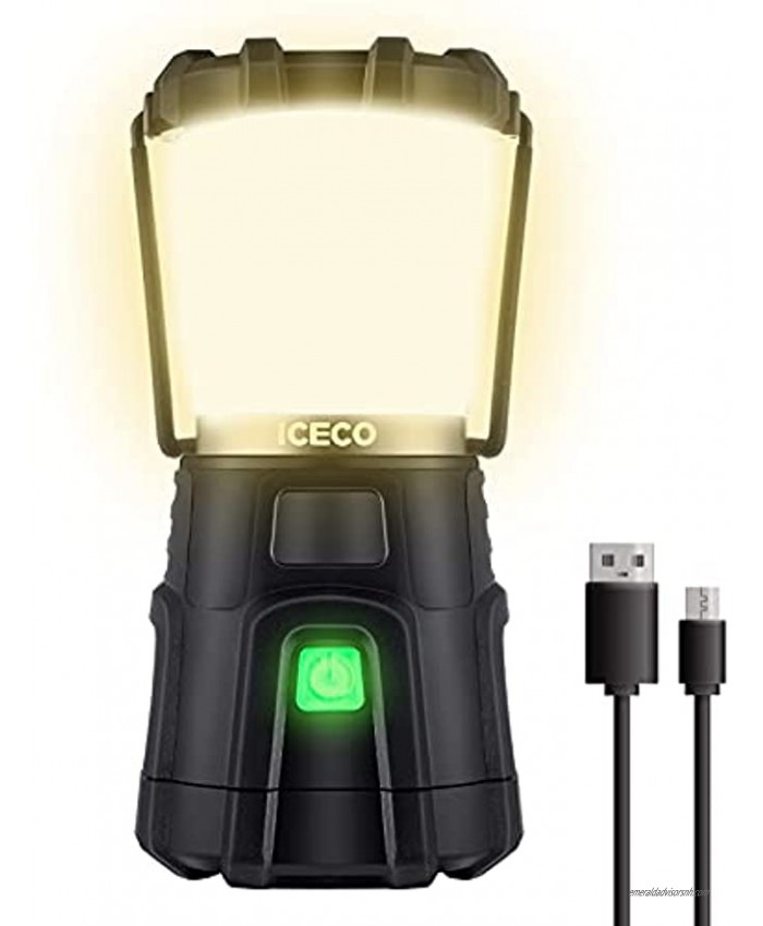 ICECO CL18B Camping Lantern Rechargeable Bright Lamp for Emergency Hurricane Power Outages Outdoor Home IP44 Waterproof 4 Light Modes,1000LM 4400mAh Power Bank,USB Cord Included Black