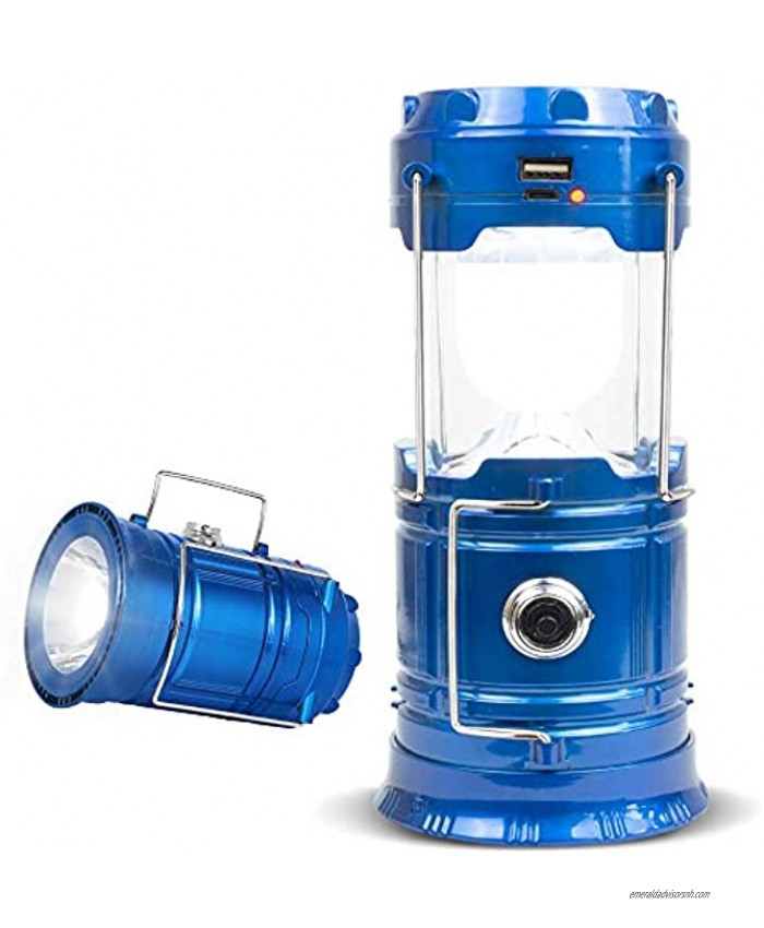 NanaHome LED Camping Lantern Rechargeable 1 Pack Collapsible Solar Camping Lights with Flashlight Waterproof Portable Survival Light for Hurricane Emergency Power Outages Hiking Fishing Blue…