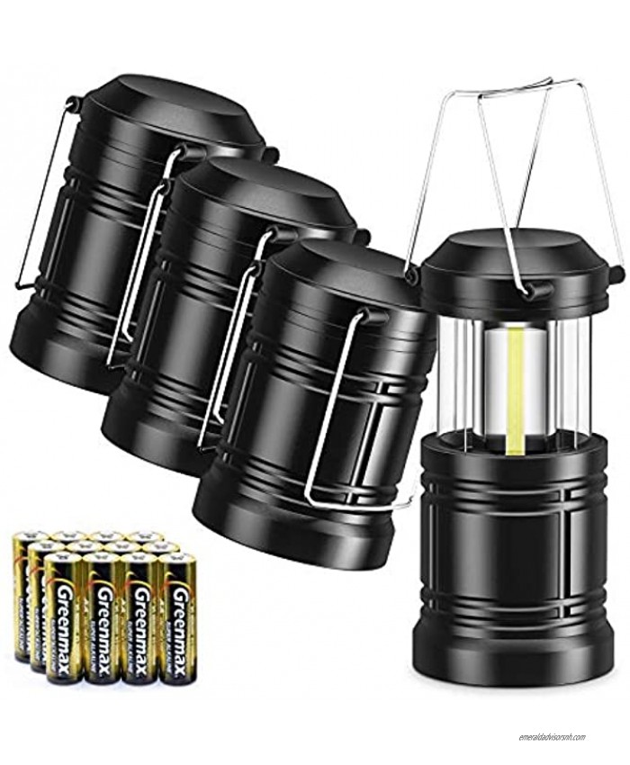 WdtPro 4 Pack LED Camping Lantern with 12 AA Batteries Powerful Survival Lanterns Magnetic Collapsible Waterproof Camping Lights for Hurricane Emergency Storms Outages