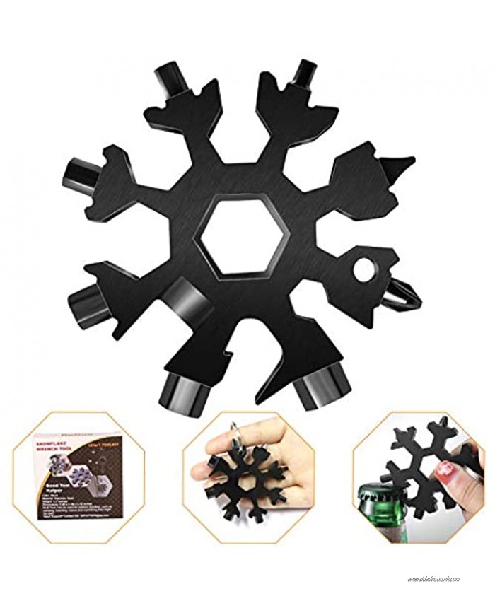 18-in-1 Snowflake Multi Tool Portable Stainless Steel Snowflake Bottle Opener Flat Phillips Screwdriver Kit Wrench Durable and Exquisite Christmas Gift Standard Stainless Steel Black