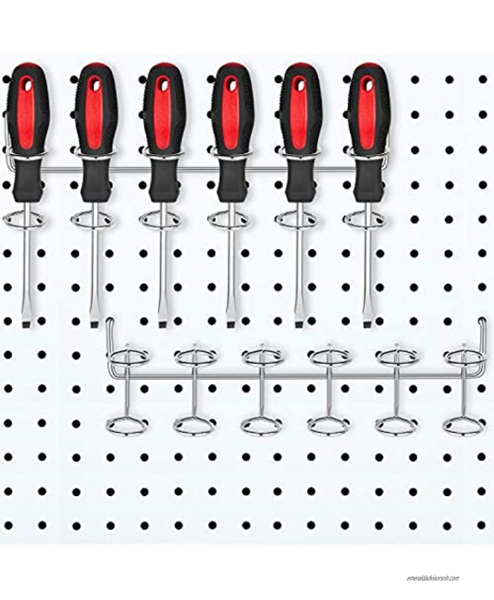 2 Pieces Pegboard Screwdriver Holder Peg Board Tool Utility Hooks Six-Tool Multi-Tool Holder Accessory Pegboard Accessories Multi-Ring Tool Holder for Pegboard Silver