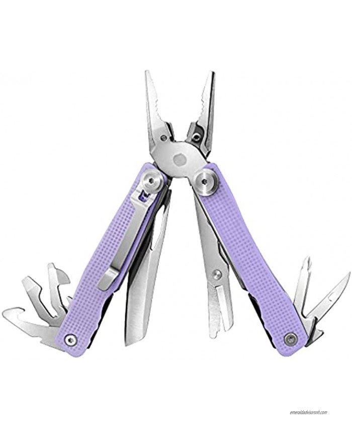 FANTASTICAR 14 in 1 Purple Portable Multitool with Spring-Action Pliers Scissors Knife Blade Screwdriver Bottle Opener and Fancy Premium Gift Packaged for Camping Home Repairs or Survival