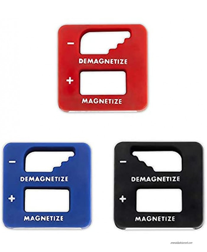 Katzco Precision Demagnetizer-Magnetizer Pack of 3 Colors Black Red Blue for Screwdrivers Small Tools Small Big Screws Drills Drill Bits Sockets Nuts Bolts Nails Construction Tools