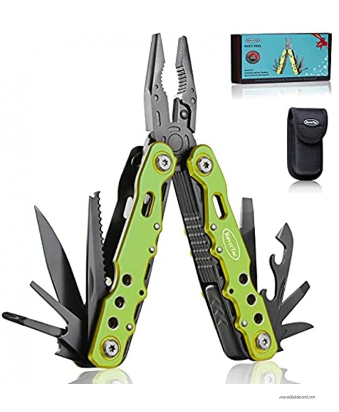 RoverTac Multitool with Safety Locking Handy Gifts for Men Women 12 in 1 Multi Tool with Pliers Knife Bottle Opener Screwdriver Saw Perfect for Outdoor Survival Camping Hiking Simple Repair
