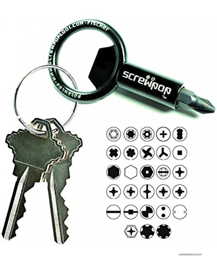 Screwpop Screwdriver Compact Bit Holder Keychain | Carabiner Multi-Tool Bottle Opener with New Secure and Stronger Magnet Includes Removable Double-Sided Bit