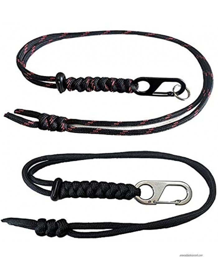 BSGB 2PCS Handmade 550 Military Grade Necklace Fire Cord Paracord Lanyard Keychain Whistles Cord Wrist Strap Parachute Rope Badge Cellphone Waterproof Case Holder with Metal Hook for Outdoor