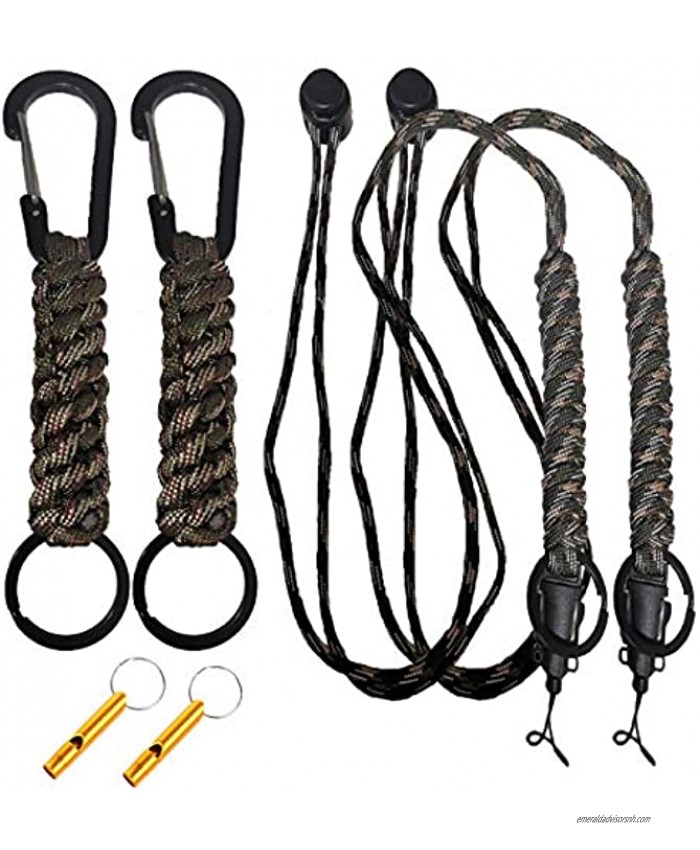 BSGB 4PCS Military Grade Survival Paracord Lanyard Keychain Necklace Rope Keychain Utility Tactical Keychain Lanyard Adjustable Parachute Cord Neck Strap Quick Release for Outdoor Hiking Camping