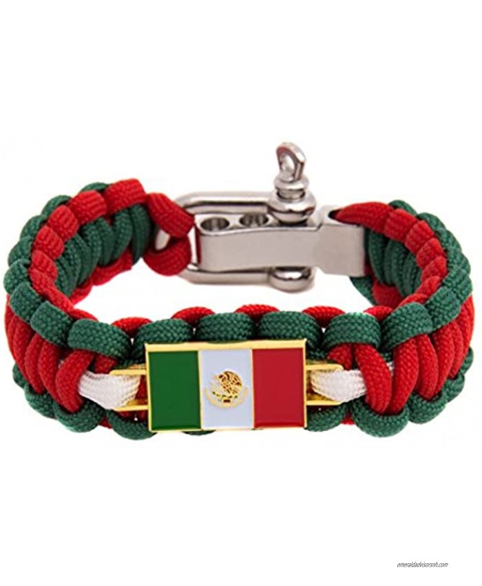 Mexico Rectangle Country Flag Paracord Bracelet Adjustable Size Mexican Paracord