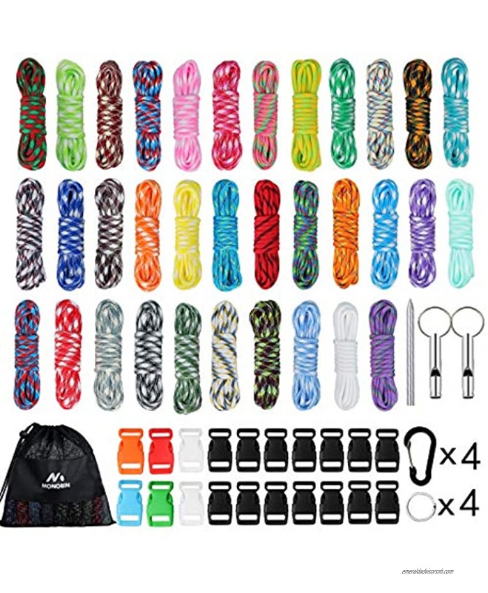 MONOBIN 550 Paracord Bracelet Kit Type III Survival Parachute Cord Combo Crafting Kit with Buckle Carabiner and Key Ring for Making Paracord Bracelet Dog Collar Lanyard