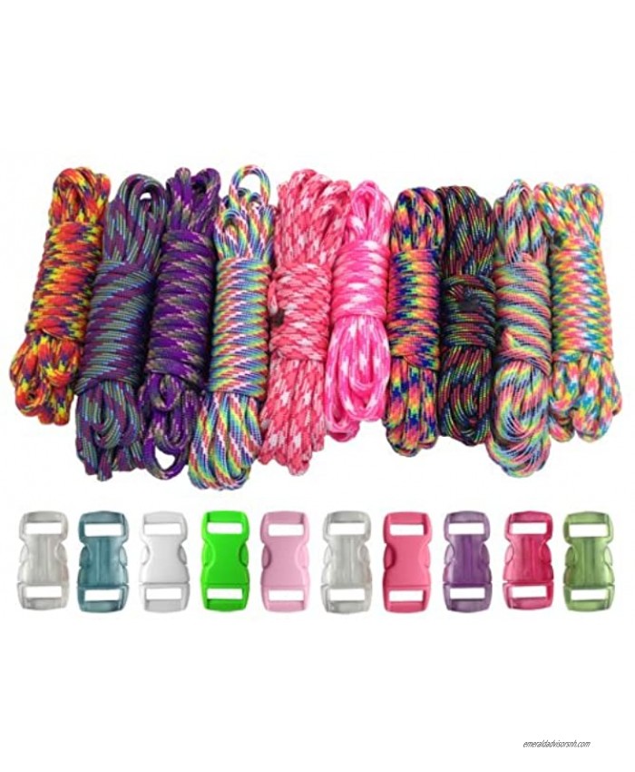 PARACORD PLANET 550lb Type III Paracord Combo Crafting Kits with Buckles for Friendship Bracelets and Craft Beginners