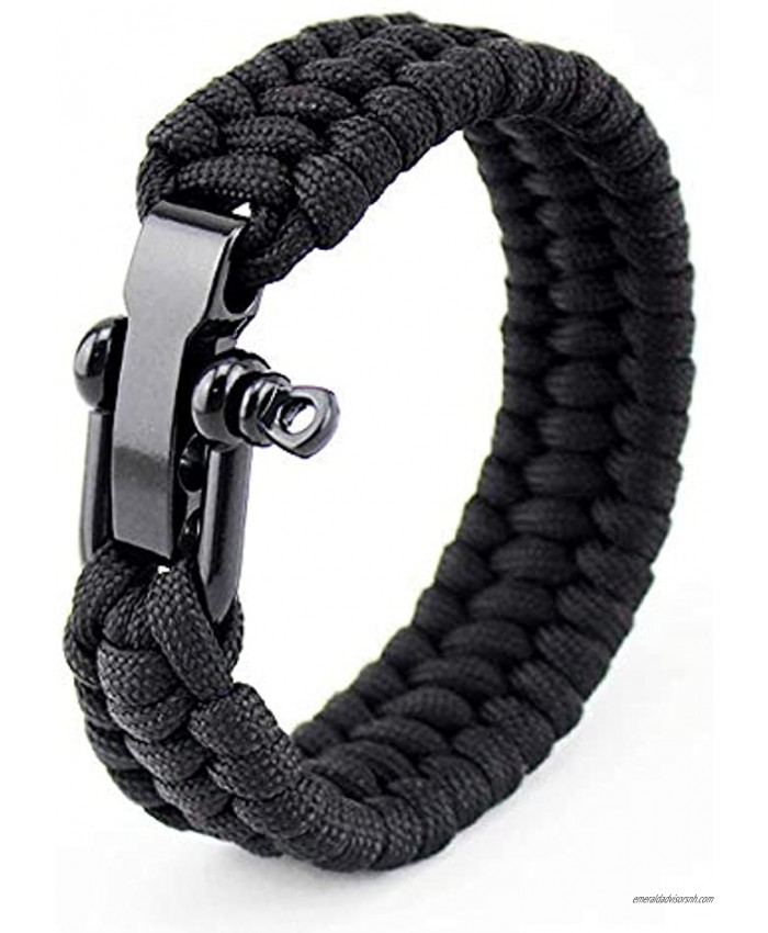 Podokas Paracord Bracelet Buckle Survival with Available in 3 Adjustable Stainless Steel Shackle for Outdoor Essential for Hiking Travelling Camping Gear KitBlack