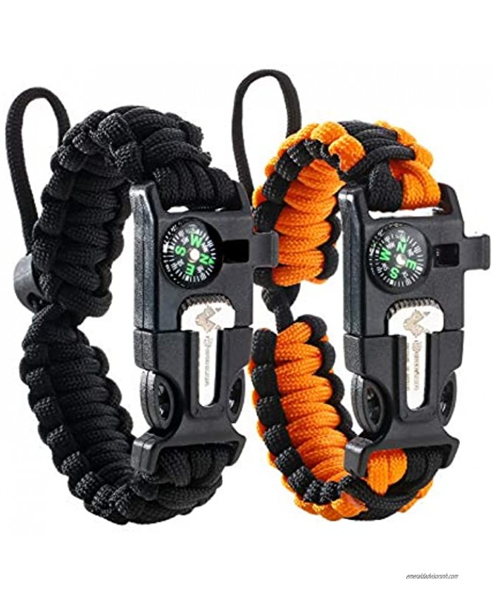 RODEZA Fire Starter Bracelet 1 2 Pieces- Adjustabl- Loud Whistle Perfect for Hiking Camping Fishing Hunting and More 5 in1