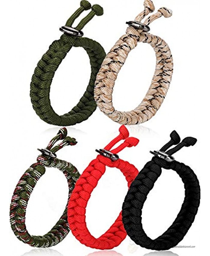 Zhanmai 5 Pieces Paracord Bracelet Adjustable Fish Tail Paracord Bracelets with Metal Clasp 5 Colors