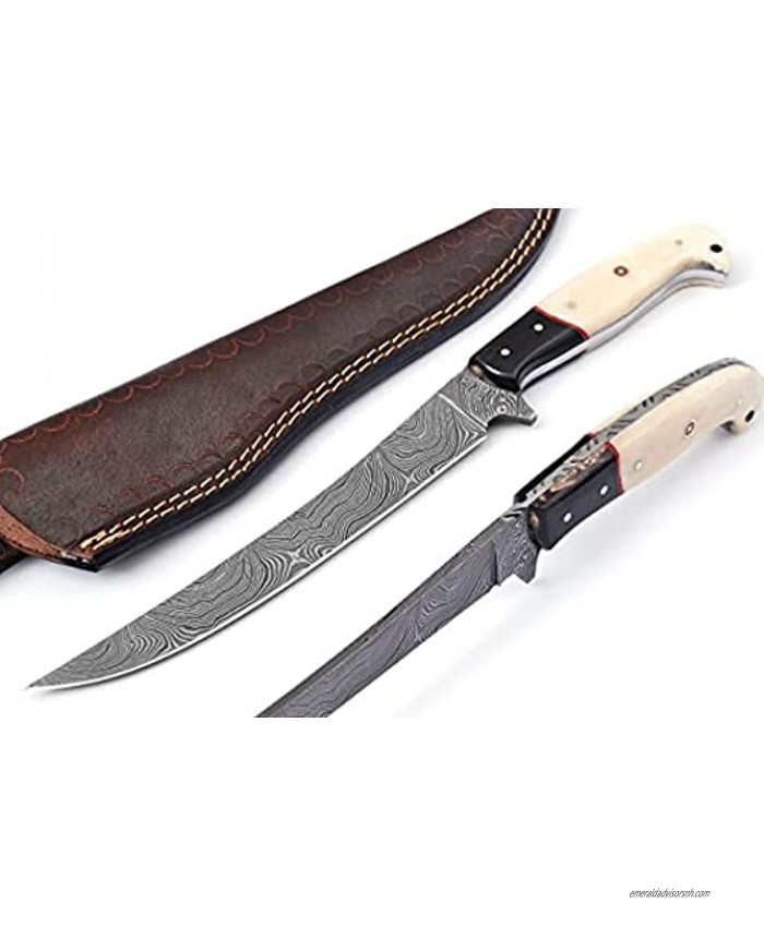 Best Merchants Knives Custom Handmade Hunting Fillet Knife Damascus Steel Survival Knife 12'' Overall Wood Handle With Sheath BM 002 Bone