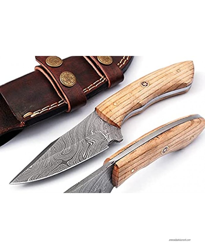 Custom Hand Made Hunting Knife Made of Remarkable Damascus Steel Ash Wood Handle with Beautiful Brown Sheath AH-6024-ASH Wood