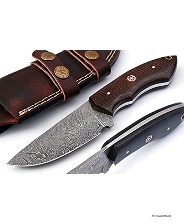 Custom Hand Made Hunting Knife Made of Remarkable Damascus Steel Brown Mcrita Handle with Beautiful Brown Sheath AH-6023-Brown Mcrita