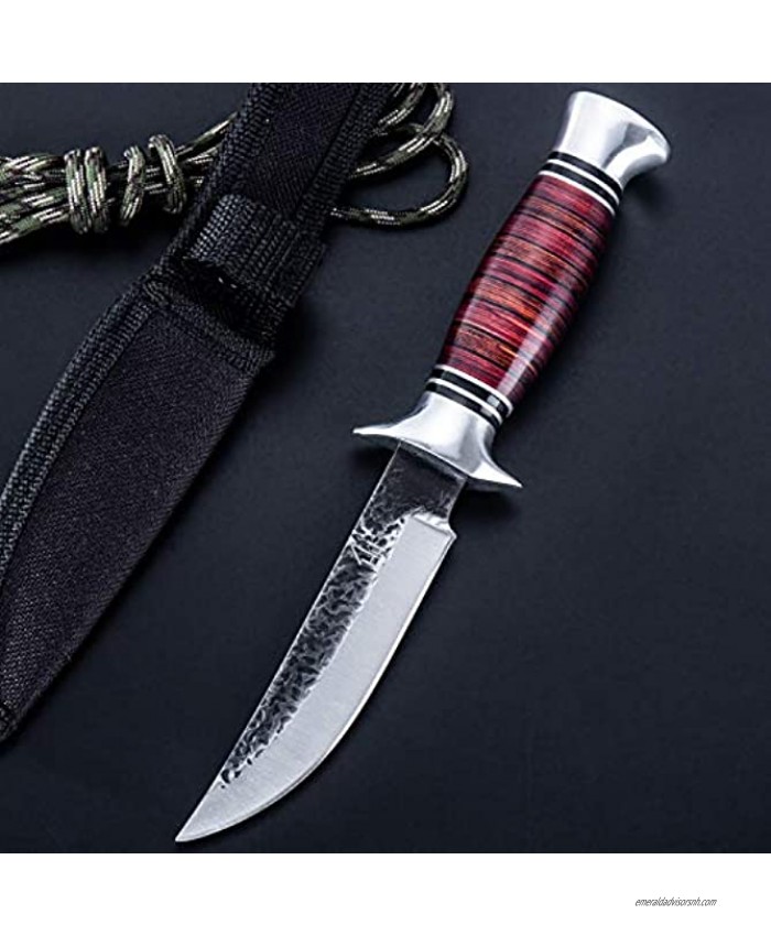 Hobby Hut HH-353  Fixed Blade Knife Bushcraft 440C Stainless Steel Hunting Knife with Sheath Pakka Wood Handle Designed for Hunting Camping and Survival Red