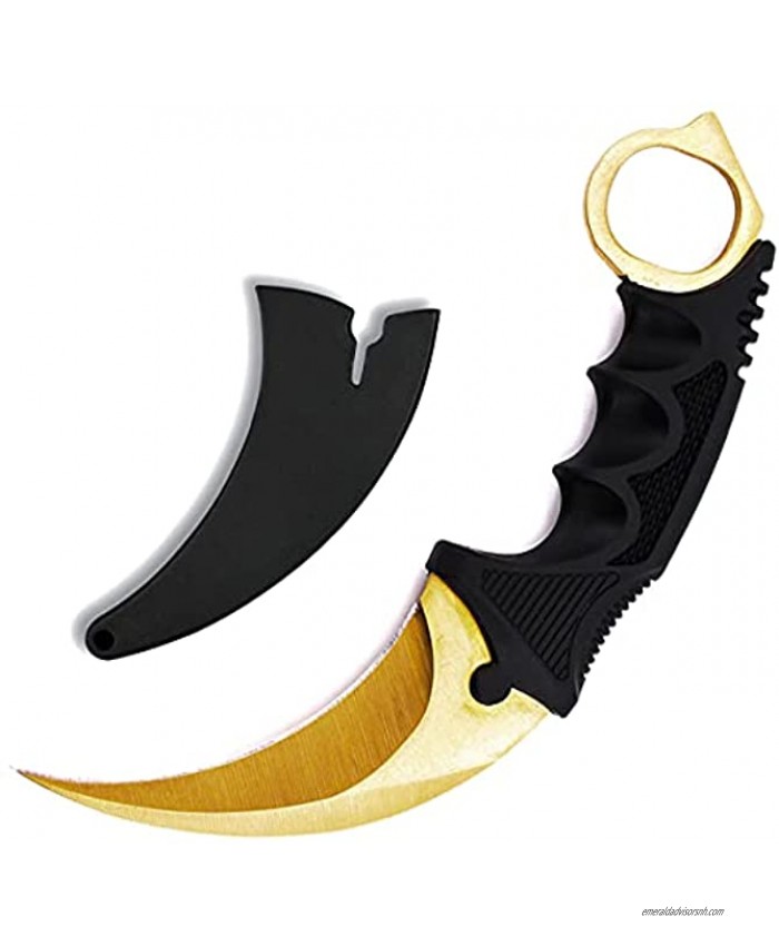 Karambit Knife CS-GO Game Knife Fixed Blade Knife Stainless Steel Knife with Sheath and Cord for Camping Hunting Hiking Adventure Collection Gold