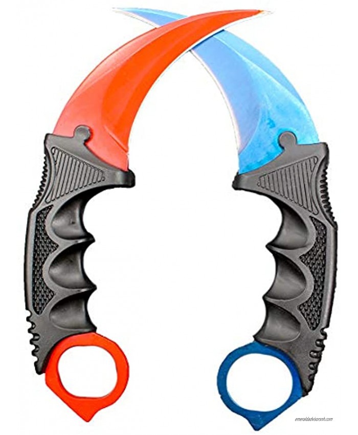 Karambit Knife Set of 2 Stainless Steel Fixed Blade Tactical Knife CS-GO for Hunting Camping Fishing Self Defenses and Field Survival with Sheath and Cord Red+Blue.