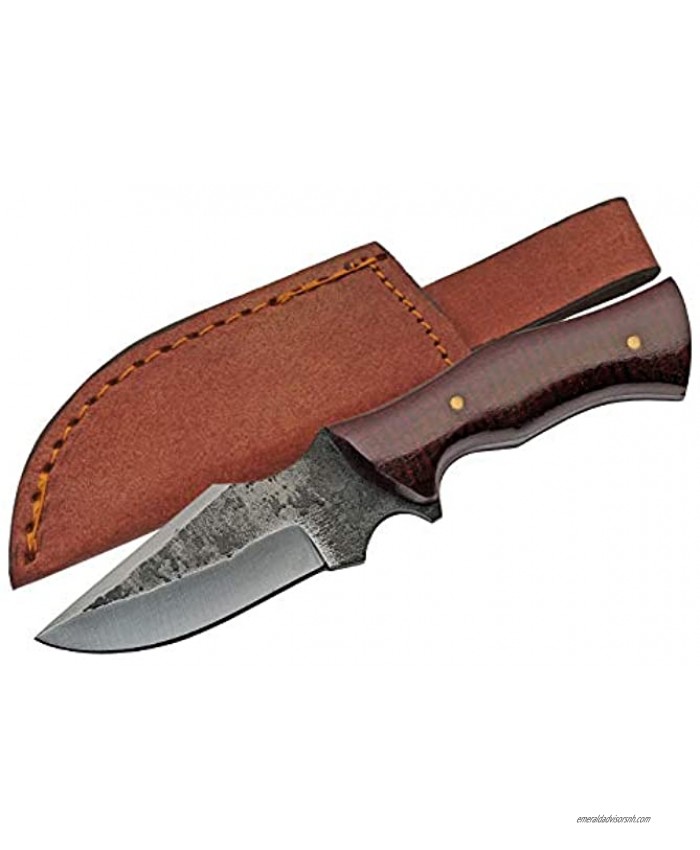 Sczo Supplies 6.25 Fixed Blade Full-Tang Carbon Steel Blacksmith Style Outdoor Hunting Skinning Knife with Sheath Brown