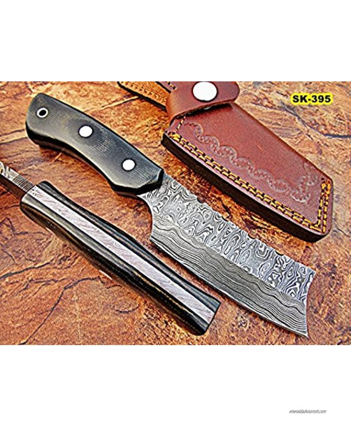 SK-395 Custom Handmade Full Tang Damascus Steel Skinner Knife Beautiful Black Brown Canvas Micarta Handle